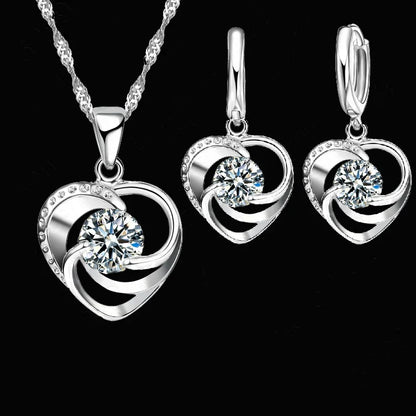 Herz-Set aus Sterlingsilber mit Kette und Ohrringen