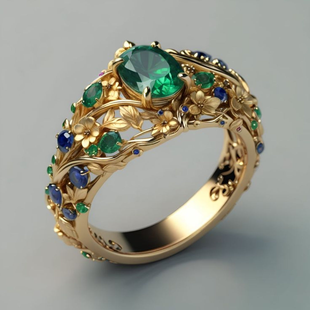 Luxusring mit Smaragd und Saphir