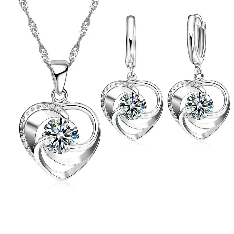 Herz-Set aus Sterlingsilber mit Kette und Ohrringen