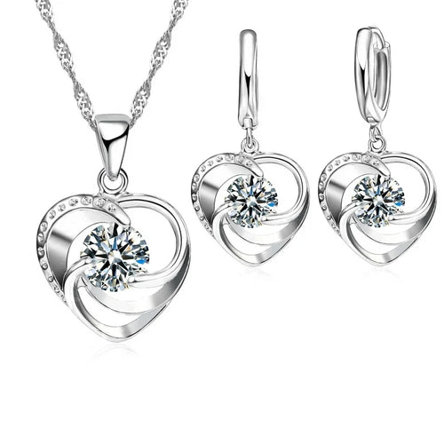 Herz-Set aus Sterlingsilber mit Kette und Ohrringen