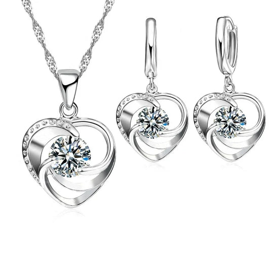 Herz-Set aus Sterlingsilber mit Kette und Ohrringen