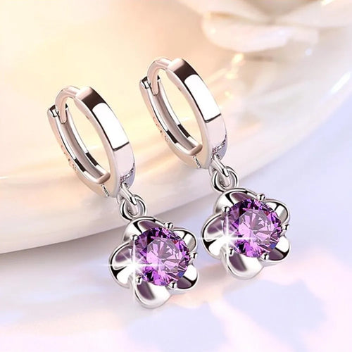 Ohrringe aus Sterlingsilber mit lila und weißem Zirkon